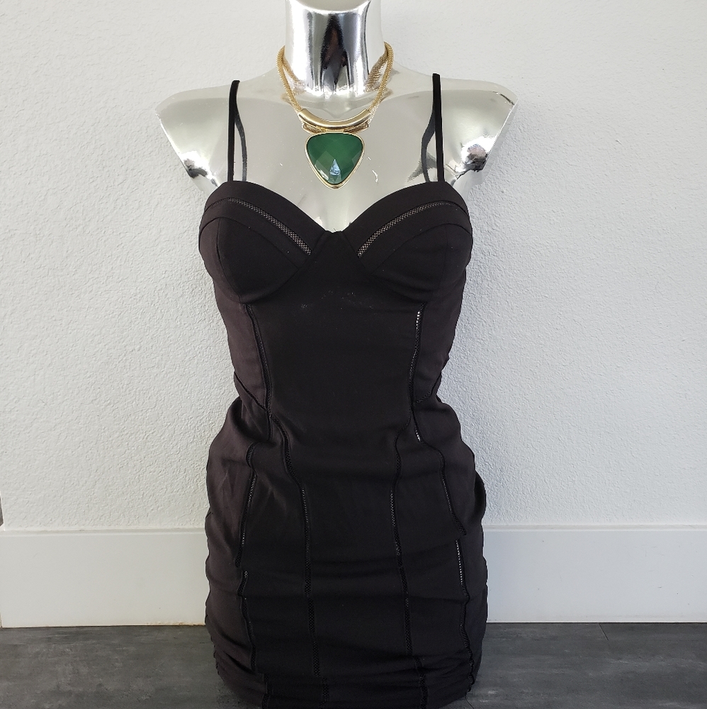 Black Bustier Entry Mesh Detailed Midi